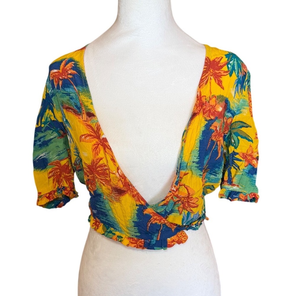 Zara Accessories Tropical‎ Wrap Crop Top Yellow Palm Tree Coconut Island Girl